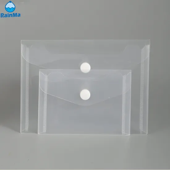 Cheap Office Transparent Button PP File Folder Bag with Custom Size