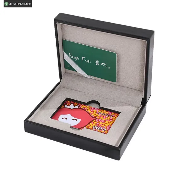 Custom Luxury Black Plastic Hinge Gift Packaging Box for VIP Card Credit Gift Card