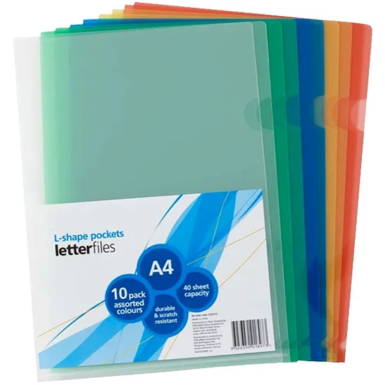 Assorted Color PP Material A4 Size L Shaped Clear Folders