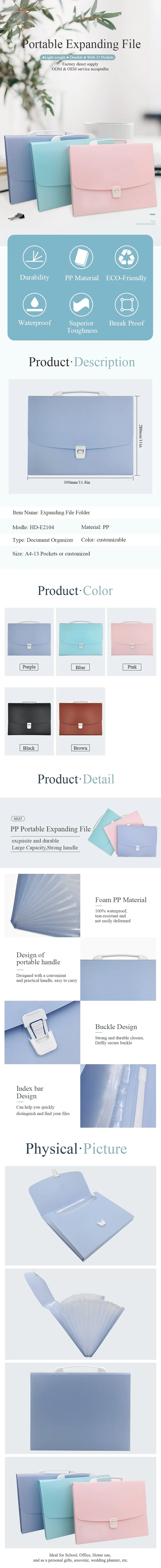 PP Letter/A4 Size 13 Dividers Handle Expanding File Folder for School /Office/Home