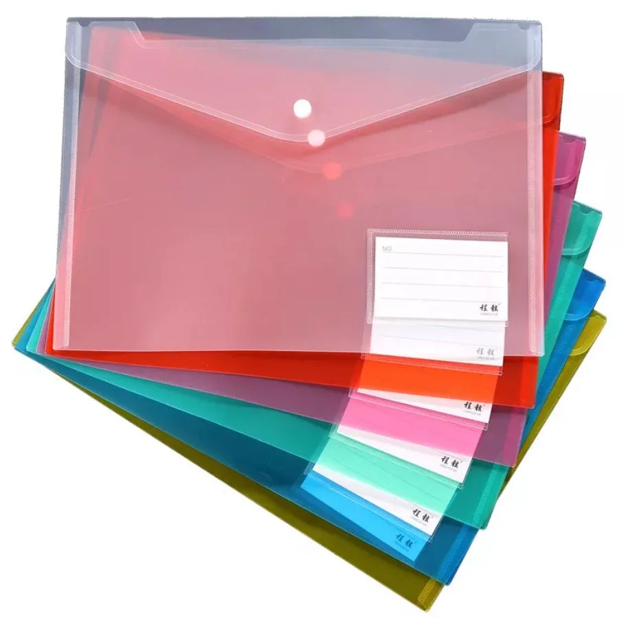 Custom Transparent PP A4 Size Envelope Bag Button File Document Folder