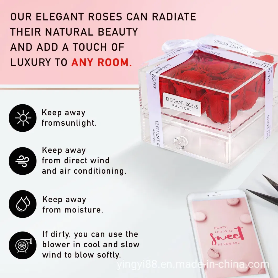 Custom Waterproof Clear Acrylic Plastic Flower Rose Jewelry Chocolate Shoe Wedding Candy Honor Display Box