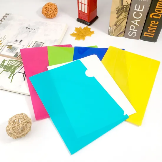 OEM Printed Logo & Pattern L Shaped A4 Rich Deep Color Heavy PP File Folder Pocket 